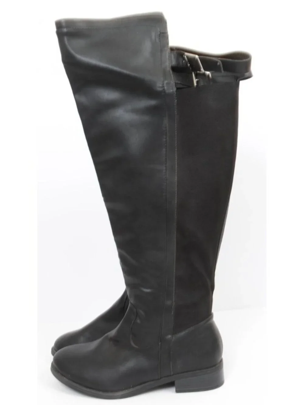 Torrid Black Double Buckle Over The Knee Boot 9 (WW) Gothic Biker Riding Moto